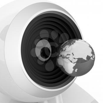Web-cam and earth. Global on line concept on a white background