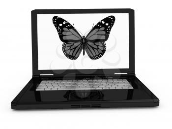 butterfly on a notebook on a white background