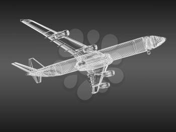 3d model Flying airplane on gradient background