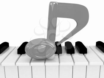 3d note on a piano. On a white background