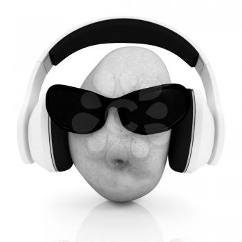 potato with sun glass and headphones front face on a white background