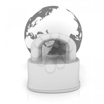 globe and padlock on a white background