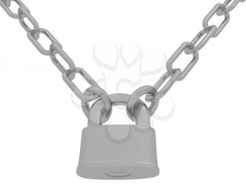 gold chains and padlock isolation on white background - 3d illustration