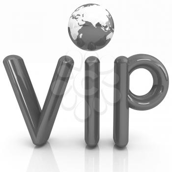 Word VIP with 3D globe on a white background