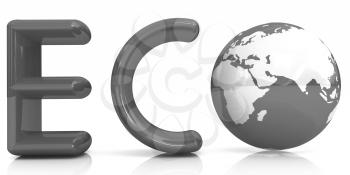 Word Eco with 3D globe on a white background