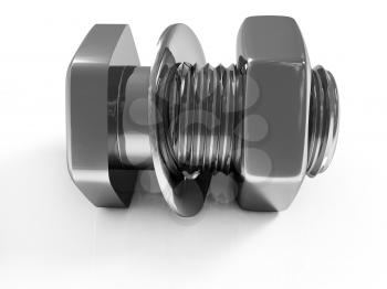 stainless steel bolts with a nuts and washers on white