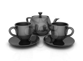 3d cups and teapot on a white background