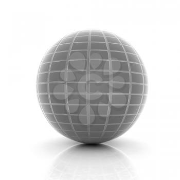 Abstract 3d sphere with blue mosaic design on a white background
