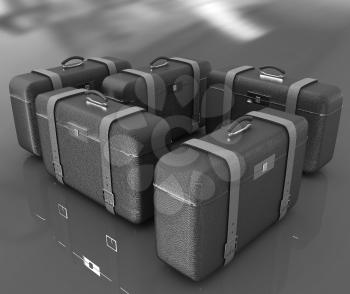 Brown traveler's suitcases. Futuristic 3d illustration 