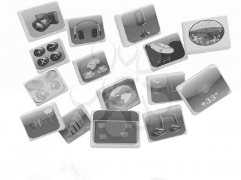 Cloud of media application Icons on a white background