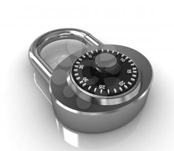 Illustration of security concept with gold locked combination pad lock on a white background