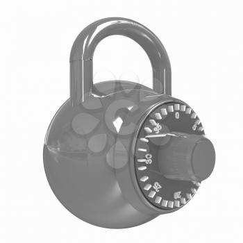 Illustration of security concept with glossy locked combination pad lock on a white background