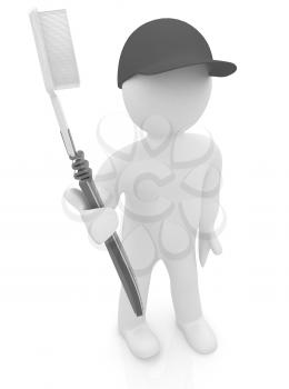 3d man with toothbrush on a white background 
