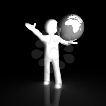 3d man holding a glowing earth