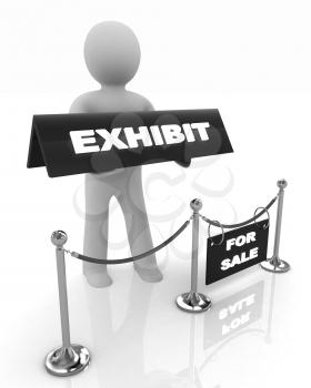 3d man opens the exhibition on a white background