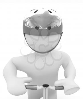 3d man in bicycle helmet on a white background