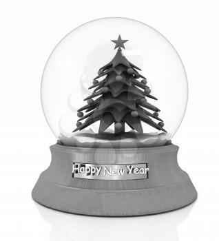Christmas Snow globe with the falling snow and christmas tree on a white background