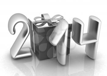 Abstract 3d illustration of text 2014 with present box on a white background 