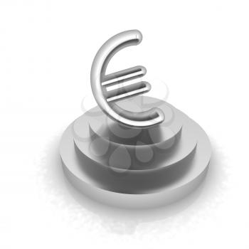 Euro sign on podium. 3D icon on white background 