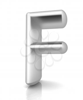 3D metall letter F isolated on white 