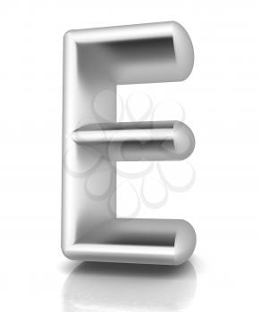 3D metall letter E isolated on white 