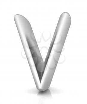 3D metall letter V isolated on white 