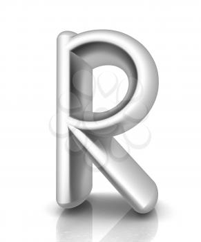 3D metall letter R isolated on white 