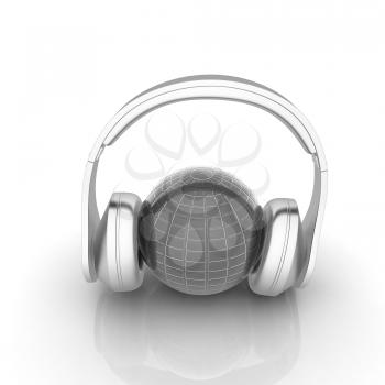 abstract 3d illustration of earth listening music 