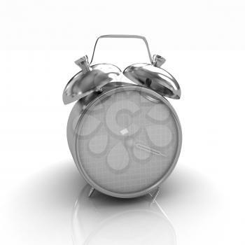3d illustration of glossy alarm clock against white background 