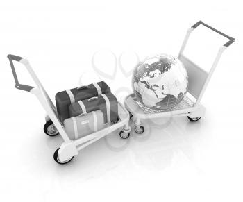 Trolley for luggage at the airport and earth. International tourism concept