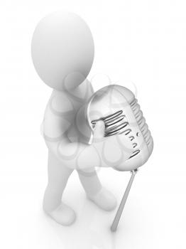3D man with a microphone on a white background 