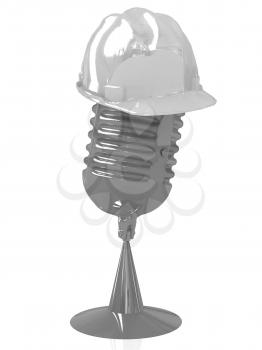 New 3d concept of technology education with microphone and hard hat
