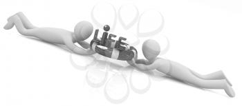 Mans with life ring. 3d rendered illustration