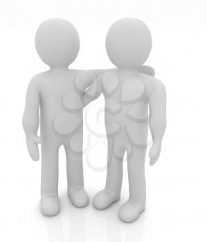 Friends standing next to an embrace. 3d image. Isolated white background. 