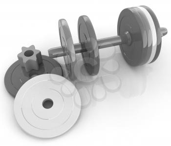 Colorful dumbbells are assembly and disassembly on a white background