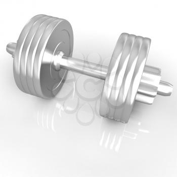 Gold dumbbells on a white background