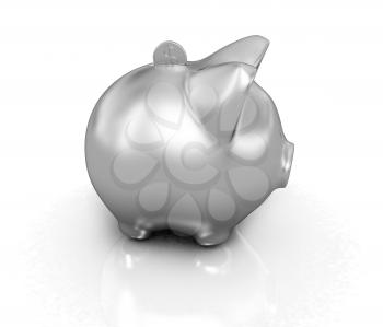 Financial, savings and business concept with a golden piggy bank or money box on white background. 
