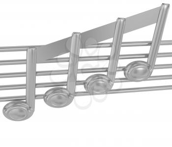 3D music note on staves on a white 