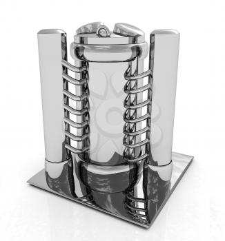 3d Abstract chrome metal pressure vessel