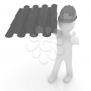 3d man presents the roof tiles on a white background