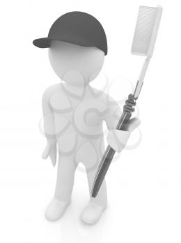 3d man with toothbrush on a white background 