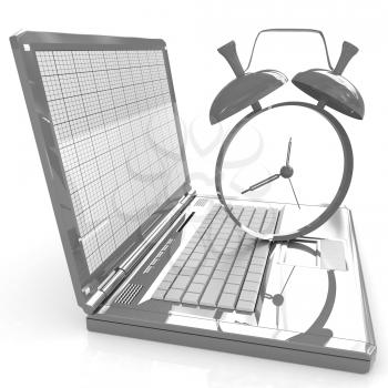 Notebook and clock on a white background