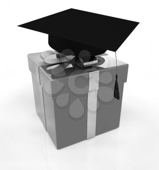 graduation hat on a red gift on a white background