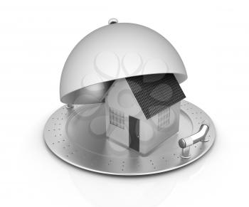house on restaurant cloche isolated on white background 