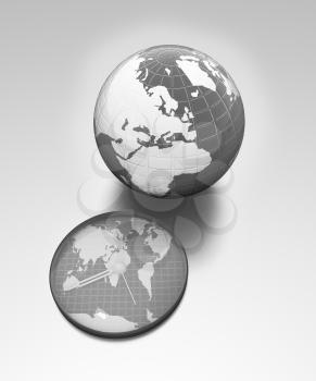 Clock of world map and earth on metallic background