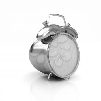 3d illustration of glossy alarm clock against white background 
