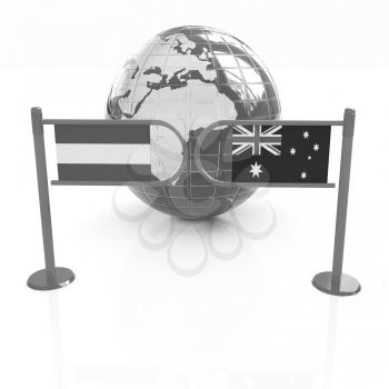 Three-dimensional image of the turnstile and flags of Australia and Austria on a white background 