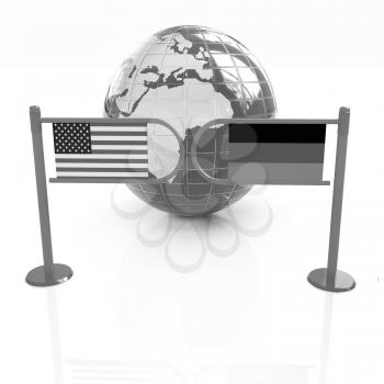 Three-dimensional image of the turnstile and flags of USA and Germany on a white background 