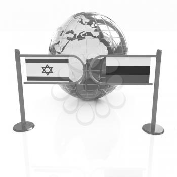 Three-dimensional image of the turnstile and flags of Russia and Israel on a white background 