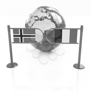 Three-dimensional image of the turnstile and flags of France and Norway on a white background 
